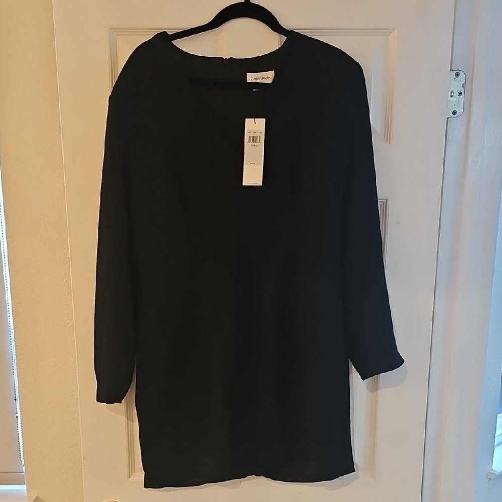 Elegant Size 12 Black Calvin Klein Long Sleeve Dress